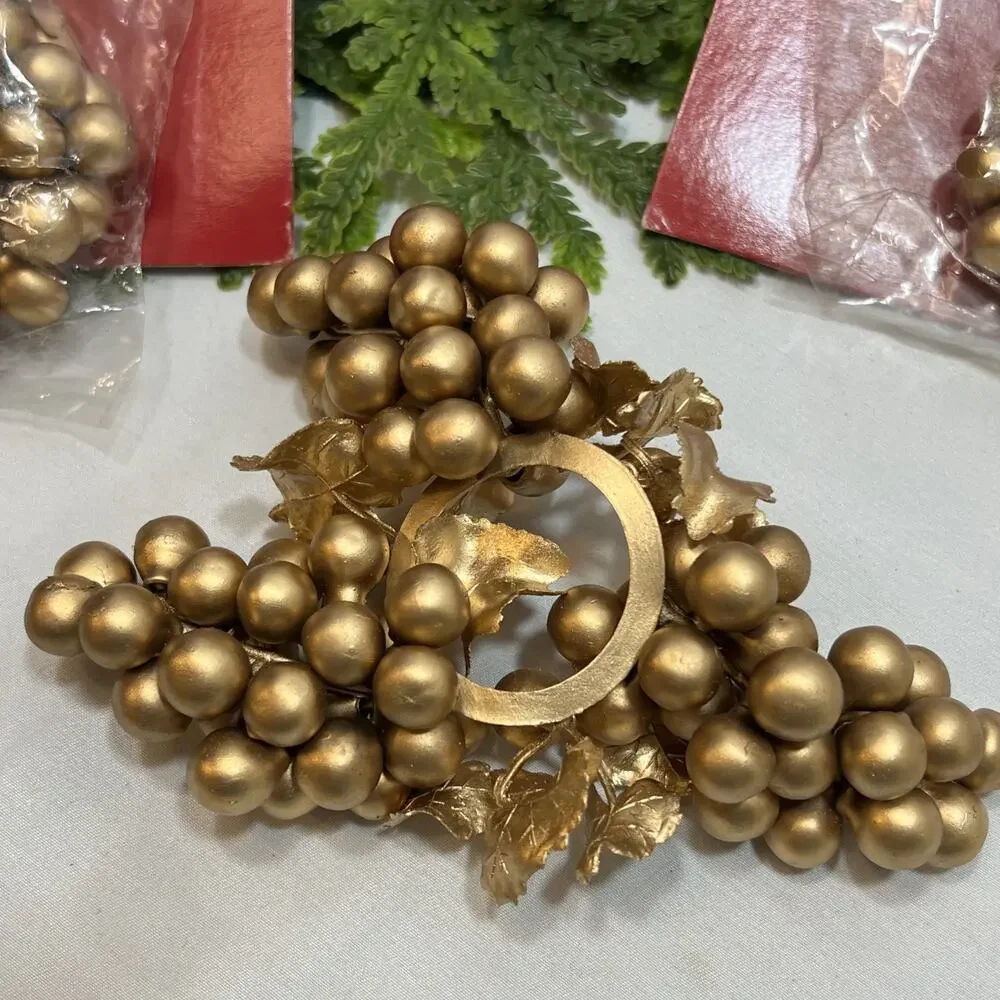 Vintage 1998 Set of 5 Candle Rings Gold Grapes Berries For 1” Tapers Soft Rubber
